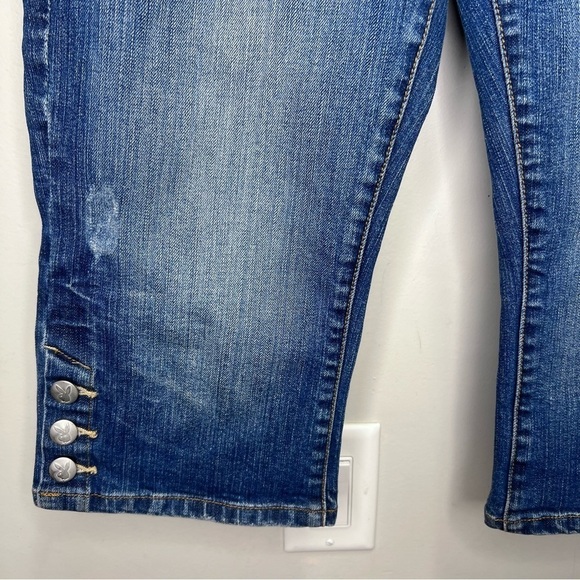 Y2K Vintage Playboy Denim Capris Button Detail Casual Denim Cropped Distressed - Picture 5 of 14